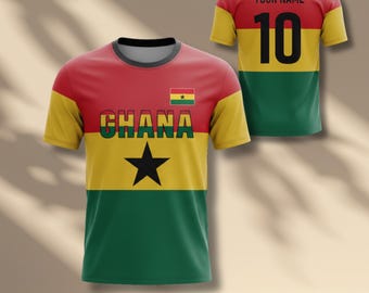 Ghana Flag Colors Soccer Jersey Shirt Personalized Name Number Unisex Football Fan Tee WC 2026 Tournament Match Day Supporter Gift Top