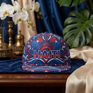 Haiti All Over Print Snapback Cap, Haitian Flag Flat Bill Hat