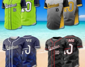 Benutzerdefinierte Baseball Jersey Button Up Shirt, personalisierte Name & Nummer, Team Fan Geschenk