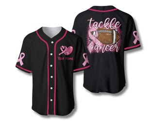 Camiseta de béisbol personalizada con lazo rosa para concienciar sobre el cáncer de mama