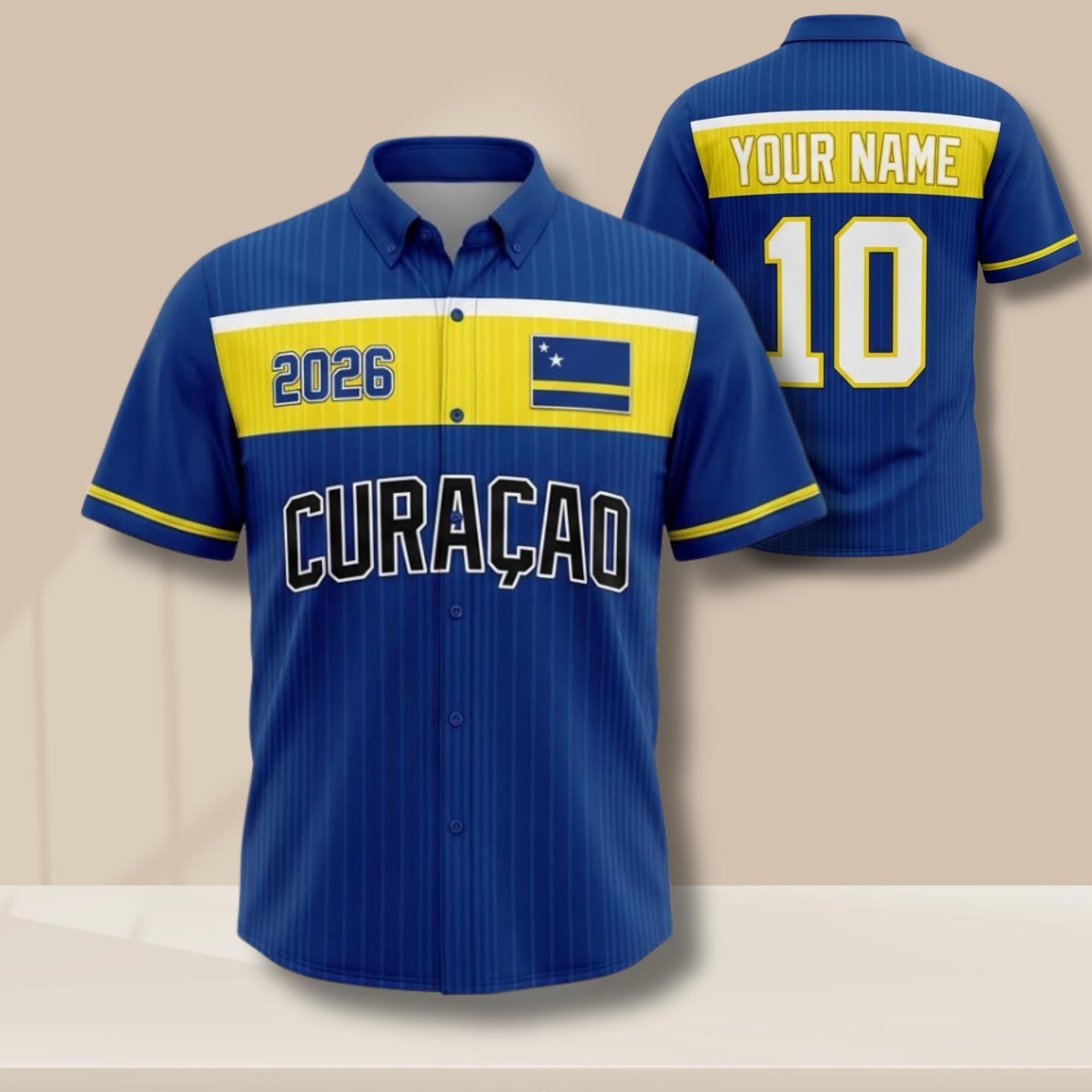Curacao 2026 Hawaiian Shirt Aloha Button up Blue Yellow Fan Jersey
