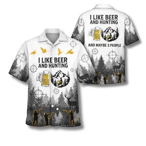 Funny Hunting Beer Hawaiian Shirt Camp Collar Button Up Deer Forest Target Print