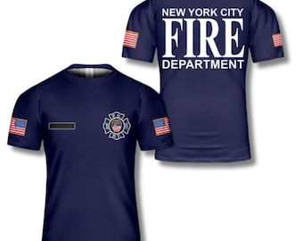 FDNY T-Shirt: NYC Fire Department Badge & American Flag Sleeves