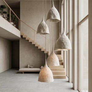 Trapsgewijze wolvilt hanglamp, minimalistische Scandinavische hoge plafondverlichting