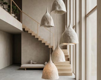 手作りのウール製ペンダントライト、キッチンアイランド用ペンダントランプ、大型ペンダントライト、スカンディワビサビアーティザンシーリングライトv2