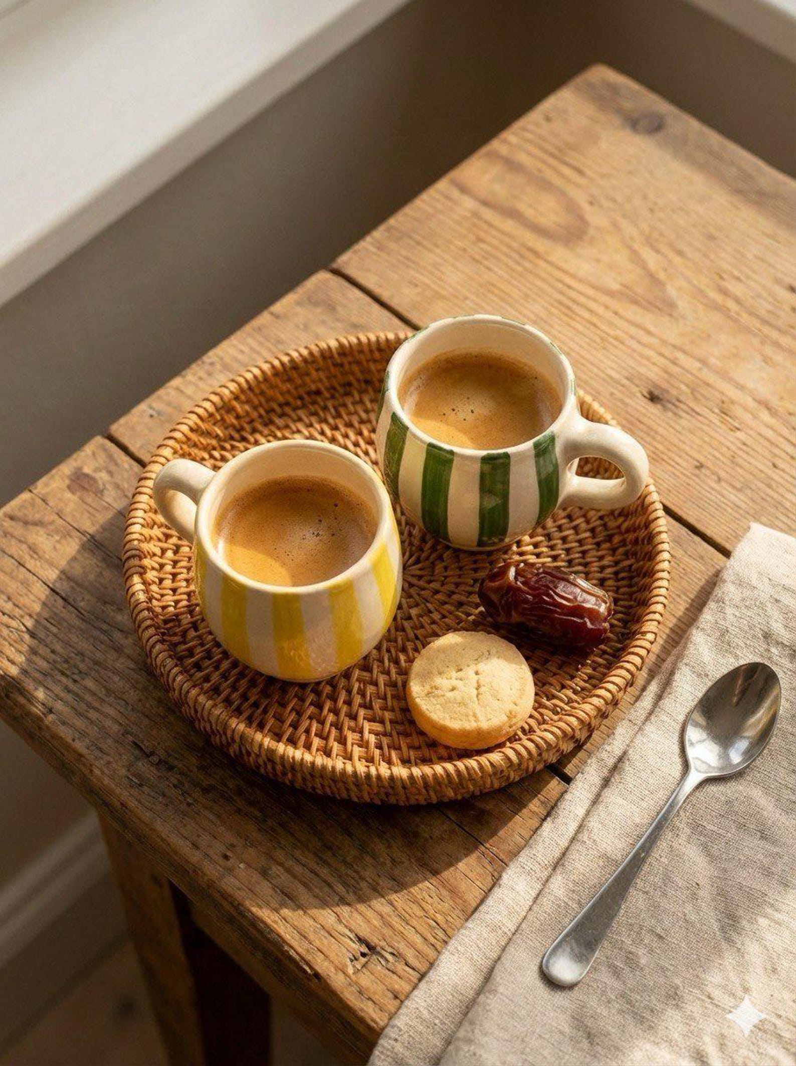 Handmade Ceramic Espresso Cups – Striped Moroccan Pottery, Set of 2 - Set of 2