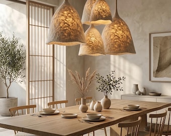 Handcrafted Wool Felt Pendant Light, Japandi Cluster Lighting, Large Staircase Lamp, wool felt crafting