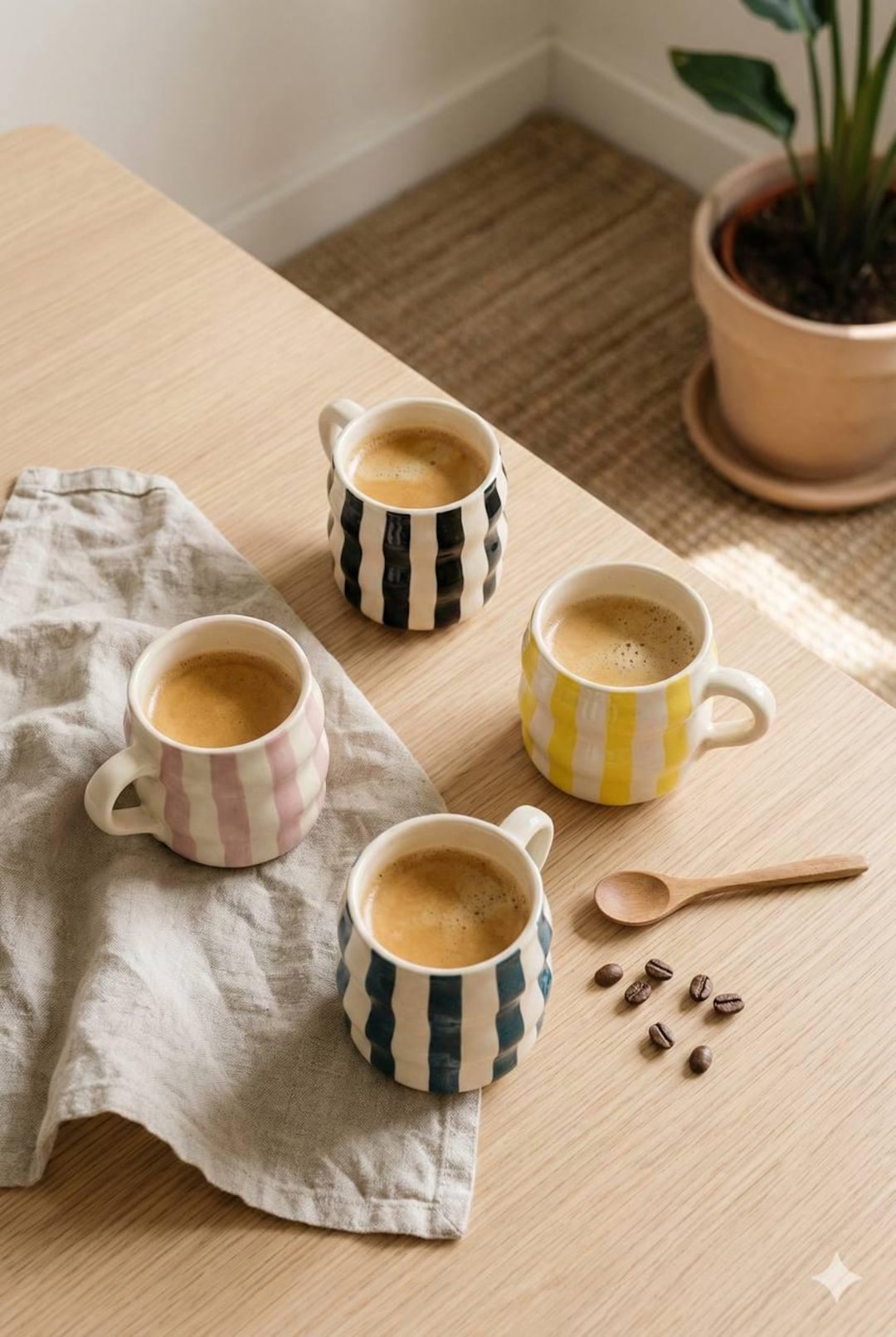Handmade Moroccan Espresso Cups | Striped Ceramic Pottery, Set of 4
