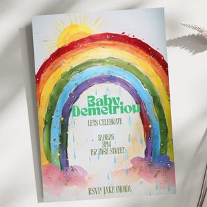 Invito per baby shower arcobaleno - Modello per feste gender-neutral - Compleanno Miracle Baby, Occasione speciale - Invito digitale stampabile Boho