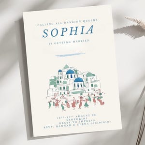 Dancing Queen Bachelorette Invitation: Greek Theme, Editable Canva Template (Digital File A6 Size)