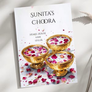 Convite de casamento com pétalas de rosas leitosas - Cartão de festa indiano em tons pastéis suaves - Haldi Sangeet Chunni floral - Convite digital para impressão