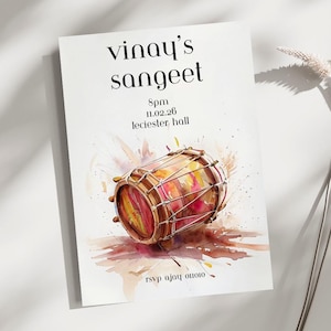 Convite indiano do sul da Ásia inspirado em Dhol - Cartão de casamento com cores vibrantes - Convite de aniversário Sangeet Mehndi Haldi - Convite Desi