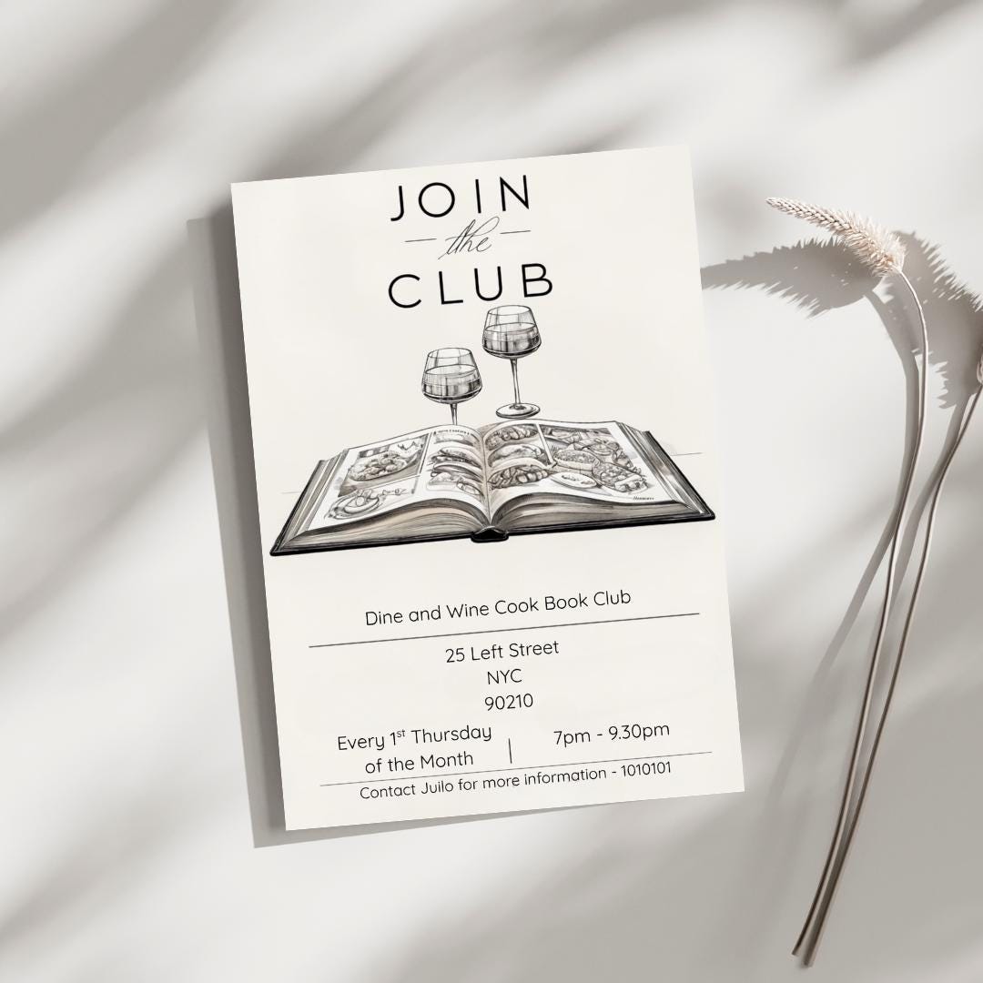 Cookbook Club Invitation - Printable Dinner Party Invite - Editable ...