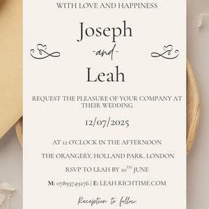 Bearbeitbares minimalistisches Hochzeitseinladungs-Vorlagenpaket, Hochzeitspostkarte, Hochzeitseinladung, einfache Hochzeitseinladung, herunterladbar, druckbar