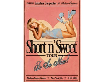 Short n Sweet Tour Poster | Sabrina Carpenter Poster | Sabrina Carpenter Wall Art | Vintage Concert Print | Pop Music Decor | Fan Gift