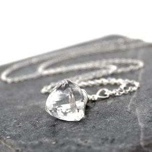 Trilliant Crystal Quartz Necklace: Sterling Silver Faceted Pendant