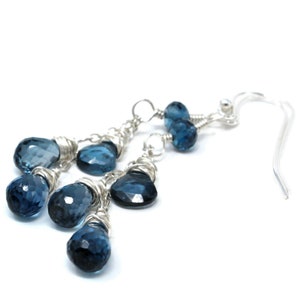 Boucles d'oreilles topaze bleue de Londres en argent sterling avec pierres précieuses à facettes Briolette image 2