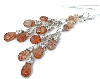 Cascade Sunstone Earrings Sterling Silver Orange Autumn Gemstones