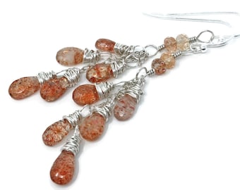 Kaskaden-Sonnenstein-Ohrringe aus Sterlingsilber mit orangefarbenen Herbst-Edelsteinen