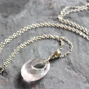 Unique Oval Rose Quartz Necklace Pendant Pink Gemstone Sterling Silver image 1