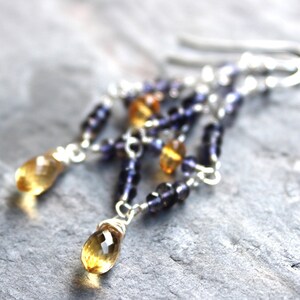 Iolite Earrings Multi Gemstone Sterling Silver Citrine Beaded Chandeliers image 6