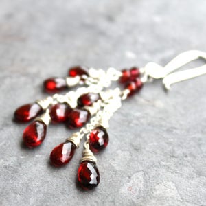 Garnet Earrings Cascade Earrings Romantic Long Dangling Red - Etsy