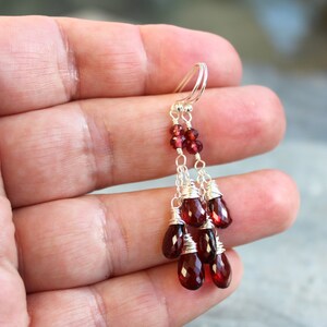 Garnet Earrings Red Gemstone Earrings Delicate Cascade Sterling Silver January Birthstone Earrings image 5