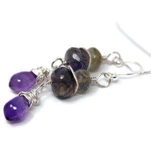 Amethyst Earrings Multi Gemstone Sterling Silver Iolite Labradorite Beaded Dangles Bild 1