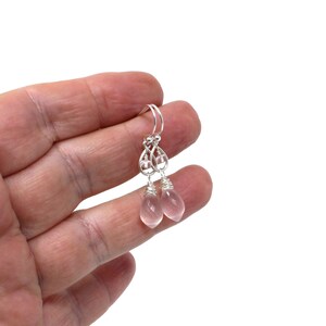 Rose Quartz Earrings Petite Pink Drop Teardrop Gemstone Earrings Sterling Silver image 5