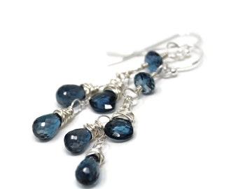 London Blautopas Ohrringe Sterling Silber Briolette Facettierte Edelstein