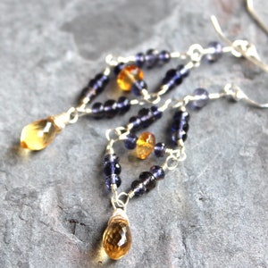 Iolite Earrings Multi Gemstone Sterling Silver Citrine Beaded Chandeliers image 7