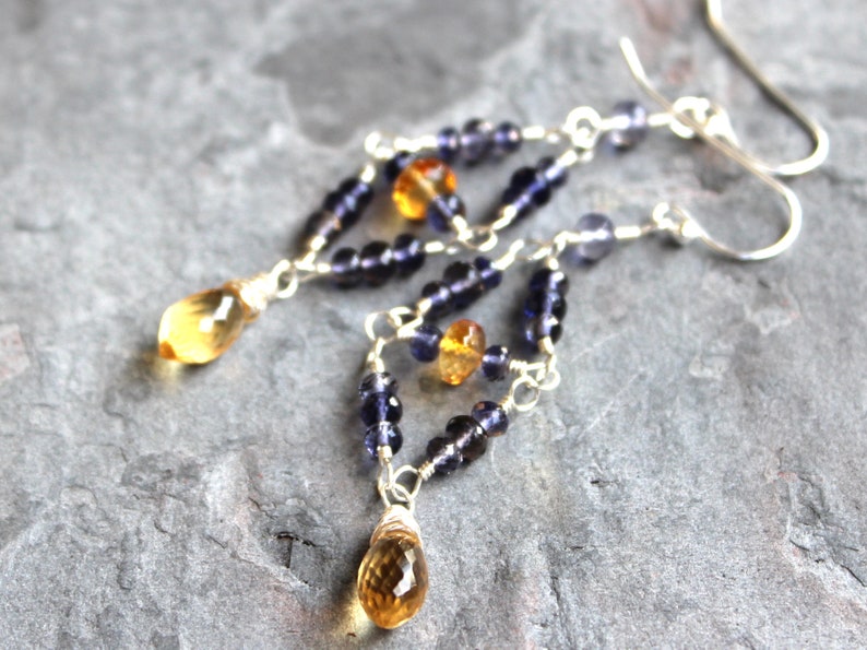 Iolite Earrings Multi Gemstone Sterling Silver Citrine Beaded Chandeliers image 7