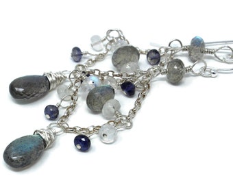 Labradorit Multi Edelstein Sterling Silber Iolith Mondstein Chandeliers