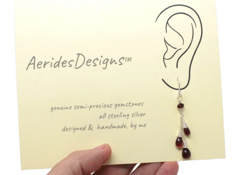 Boucles d'oreilles pendantes en grenat cascade, pierres précieuses rouges, argent sterling, pierres à facettes image 4