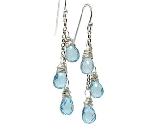 Handmade Cascade Blue Topaz Earrings Sterling Silver Dangles by Aerides Designs