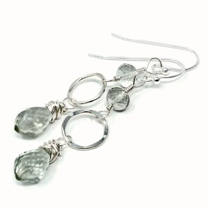 Green Amethyst Earrings Sterling Silver Hammered Circles Dangle Drop Gemstones image 4