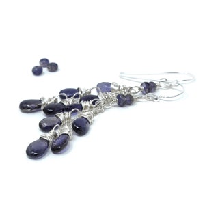 Cascade Iolite Earrings Sterling Silver Blue Violet Waterfall