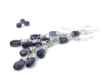 Kaskaden-Iolith Ohrringe Sterling Silber Blau Violett Wasserfall