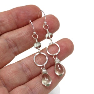 Green Amethyst Earrings Sterling Silver Hammered Circles Dangle Drop Gemstones image 6