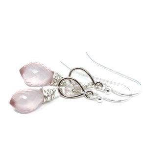 Rose Quartz Earrings Petite Pink Drop Teardrop Gemstone Earrings Sterling Silver image 2