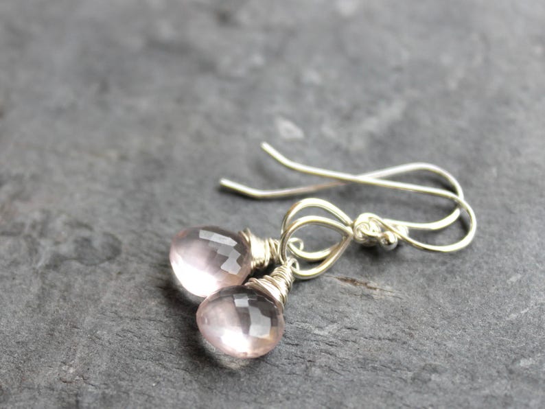 Rose Quartz Earrings Petite Pink Drop Teardrop Gemstone - Etsy