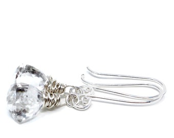 Trilliant Crystal Quartz Earrings Sterling Silver Petite Dangle Clear Stone Earrings