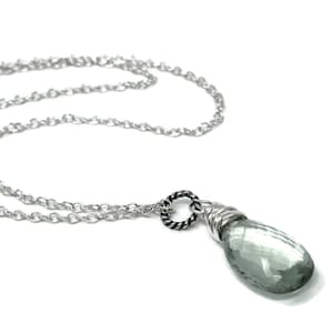 Prasiolite Necklace Mint Green Amethyst Teardrop Gemstone Briolette Necklace Sterling Silver image 1