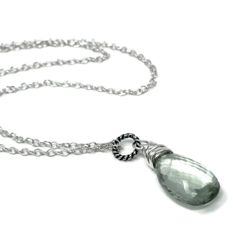 Prasiolite Necklace Mint Green Amethyst Teardrop Gemstone Briolette Necklace Sterling Silver image 1