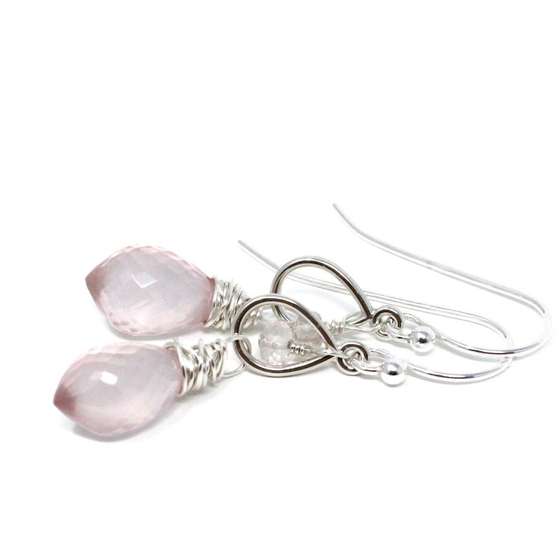 Rose Quartz Earrings Petite Pink Drop Teardrop Gemstone Earrings Sterling Silver image 4