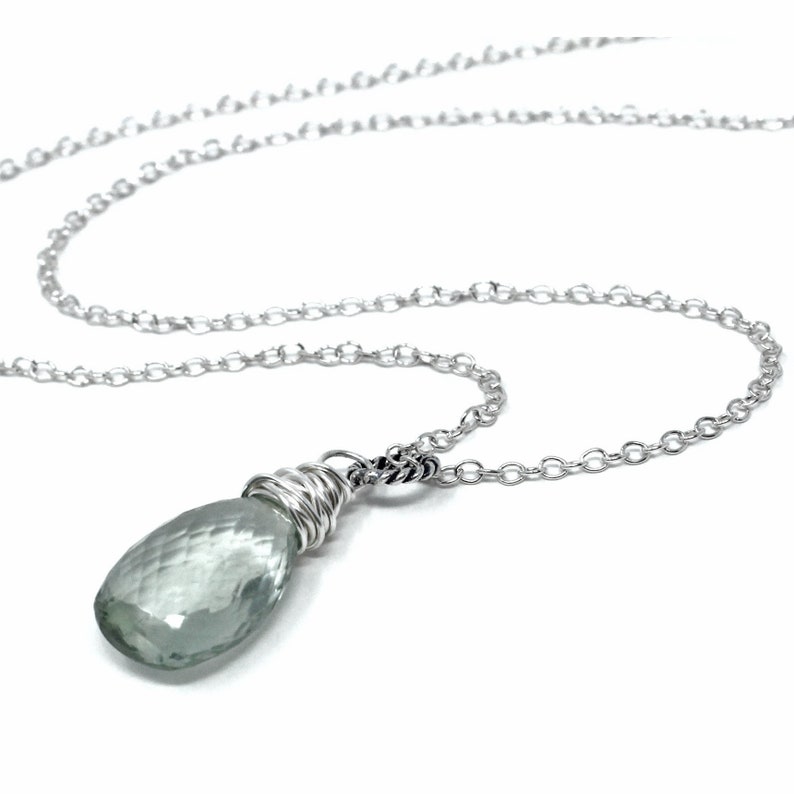 Prasiolite Necklace Mint Green Amethyst Teardrop Gemstone Briolette Necklace Sterling Silver image 2