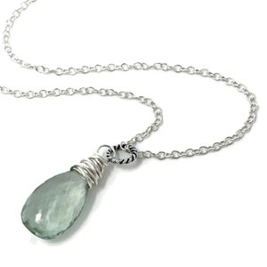 Prasiolite Necklace Mint Green Amethyst Teardrop Gemstone Briolette Necklace Sterling Silver image 5