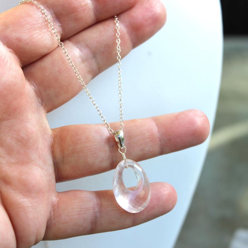 Unique Oval Rose Quartz Necklace Pendant Pink Gemstone Sterling Silver image 2