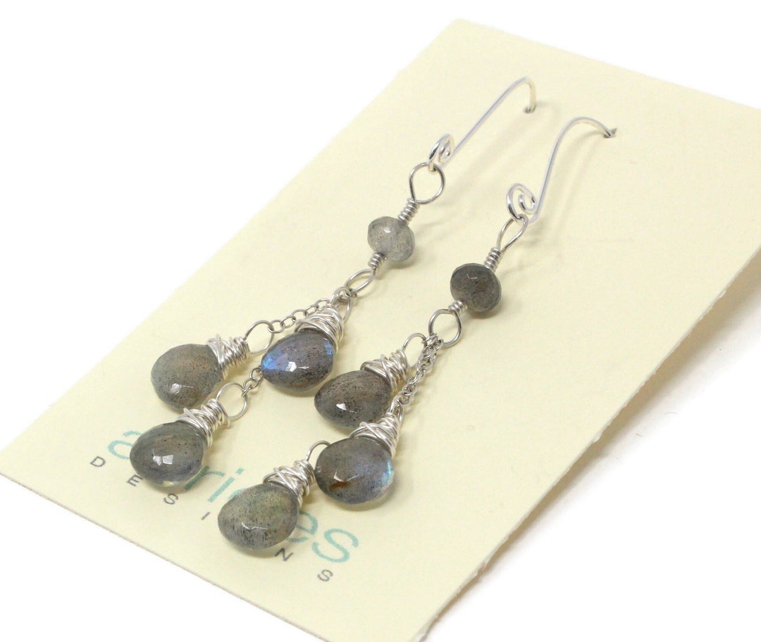 Labradorite Earrings Cascade Gemstone Earrings Sterling Silver - Etsy