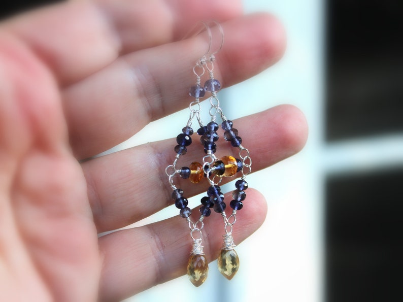 Iolite Earrings Multi Gemstone Sterling Silver Citrine Beaded Chandeliers image 9